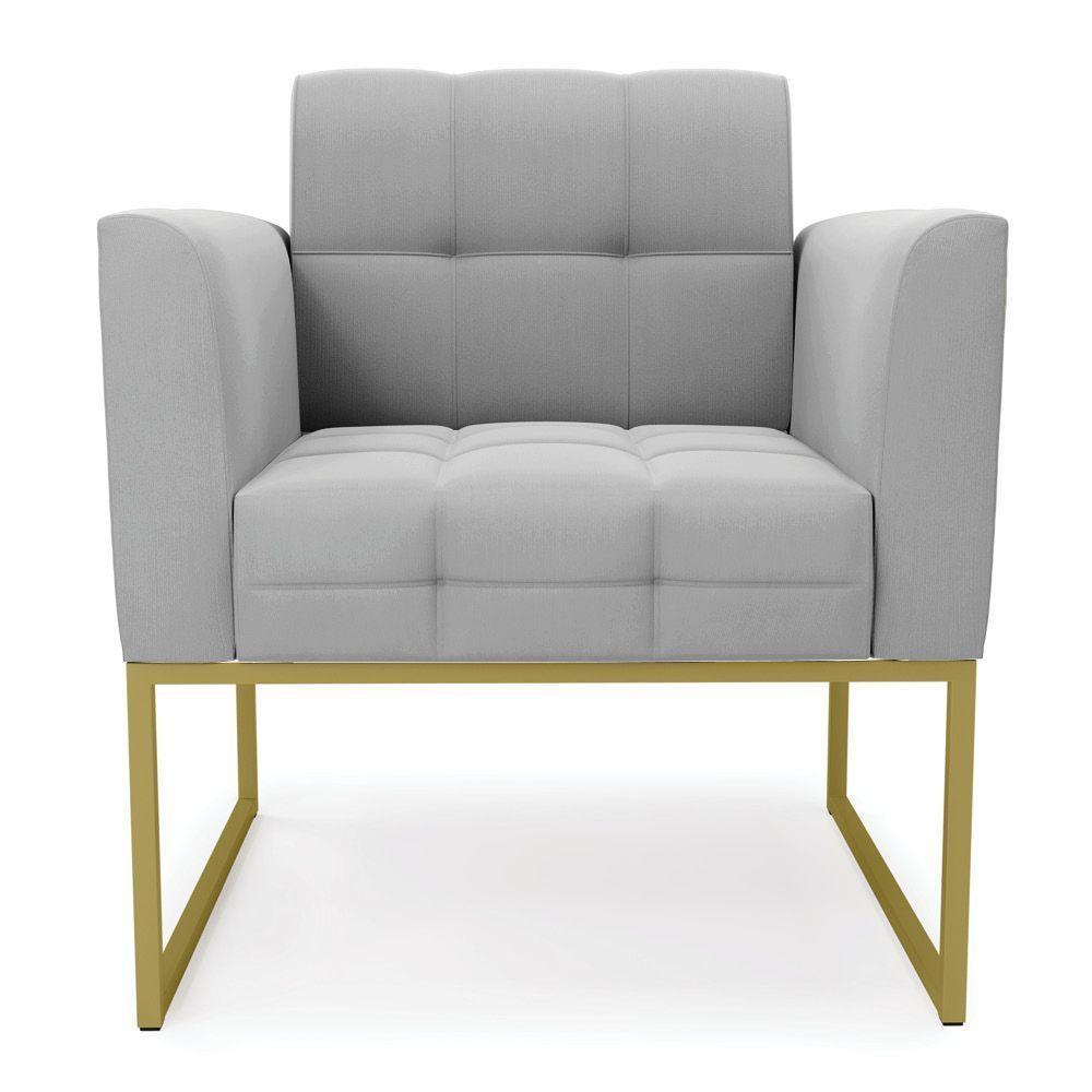 Kit 2 Poltronas Elisa Suede Cinza Base Metálica Industrial Dourada - D'rossi - 7