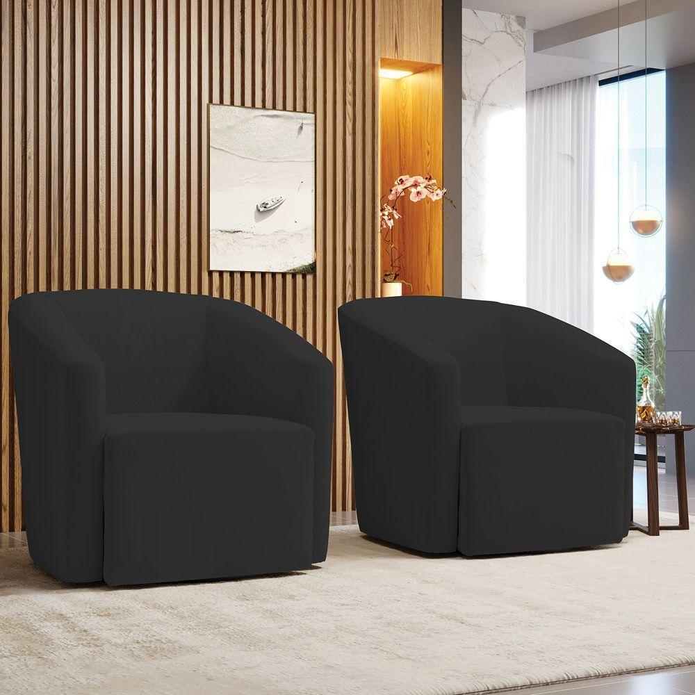 Kit 2 Poltronas Stella Max Veludo Preto Base Giratória - D'rossi - 2