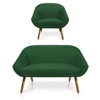 Kit 01 Namoradeira 02 Lugares e 01 Poltrona Giovana Suede Verde Castanho - 1