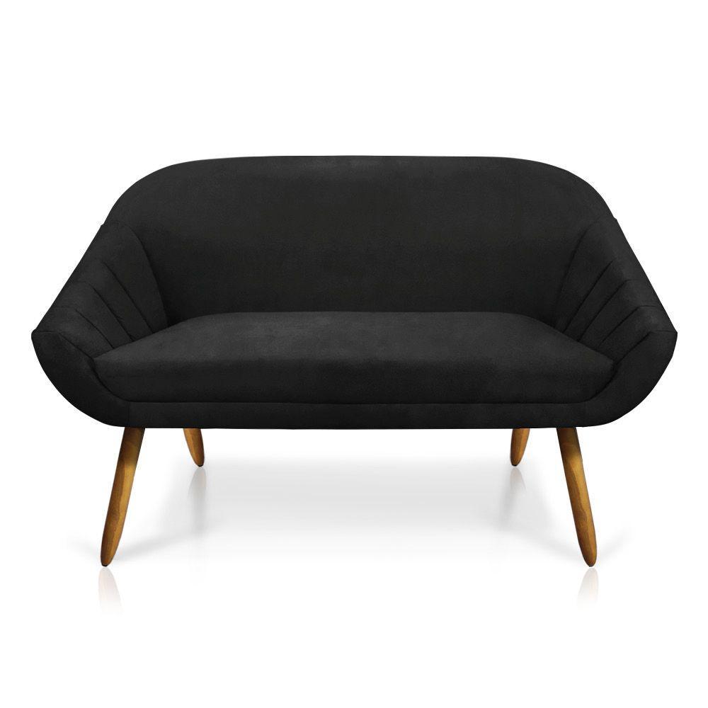 Kit 01 Namoradeira 02 Lugares e 01 Poltrona Giovana Suede Preto Castanho - 3