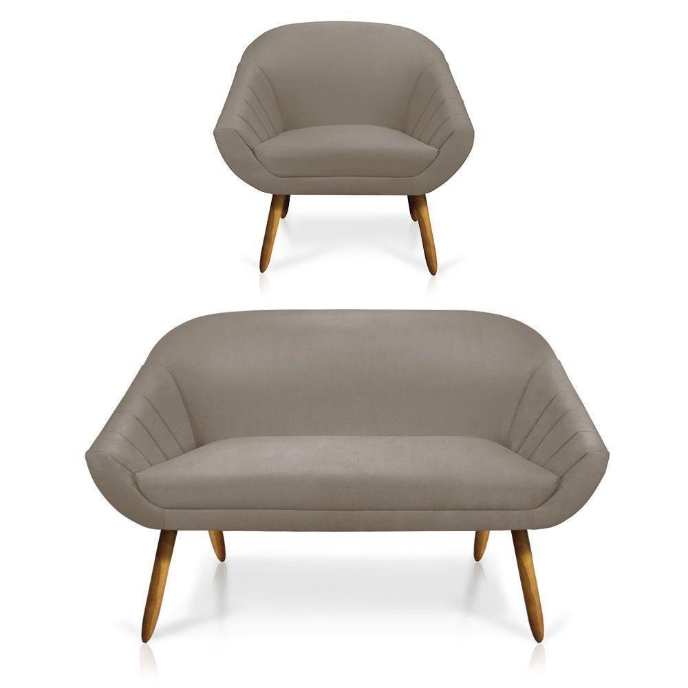 Kit 01 Namoradeira 02 Lugares e 01 Poltrona Giovana Suede Marrom Rato Castanho - 1