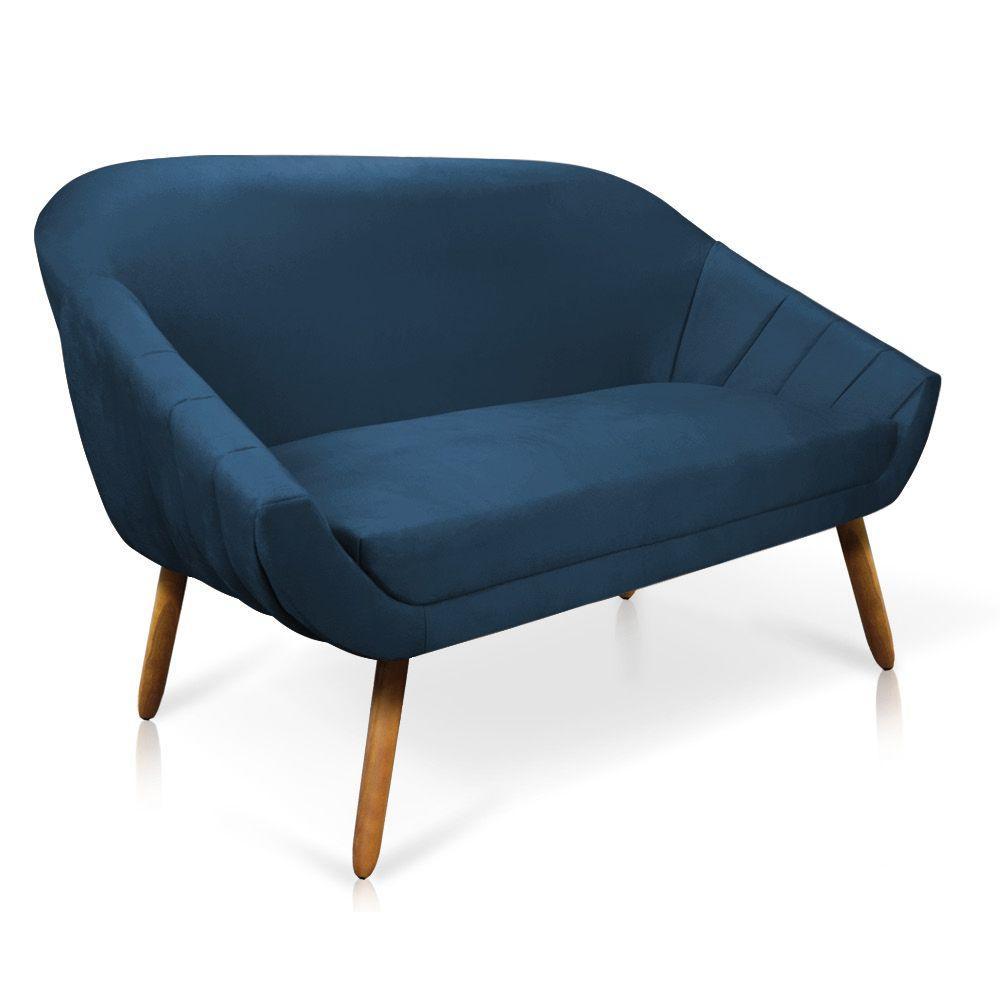 Kit 01 Namoradeira 02 Lugares e 01 Poltrona Giovana Suede Azul Marinho Castanho - 7