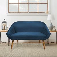 Kit 01 Namoradeira 02 Lugares e 01 Poltrona Giovana Suede Azul Marinho Castanho - 2