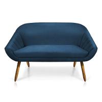 Kit 01 Namoradeira 02 Lugares e 01 Poltrona Giovana Suede Azul Marinho Castanho - 3