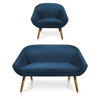 Kit 01 Namoradeira 02 Lugares e 01 Poltrona Giovana Suede Azul Marinho Castanho - 5