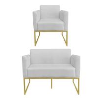 Kit 01 Namoradeira 01 Poltrona Marisa Base Industrial Metálica - 1