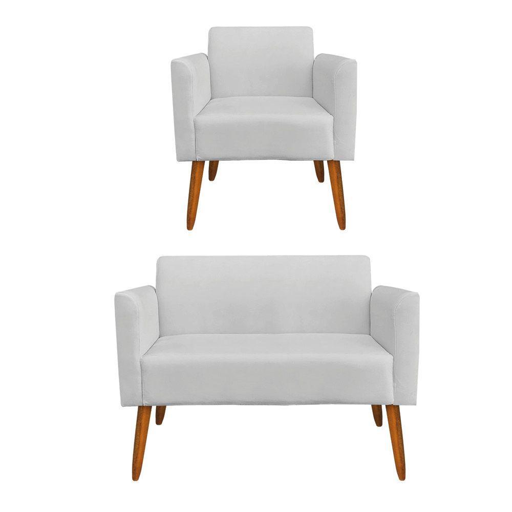 Kit 01 Namoradeira 01 Poltrona Marisa Suede Pés Palito Castanho - 1