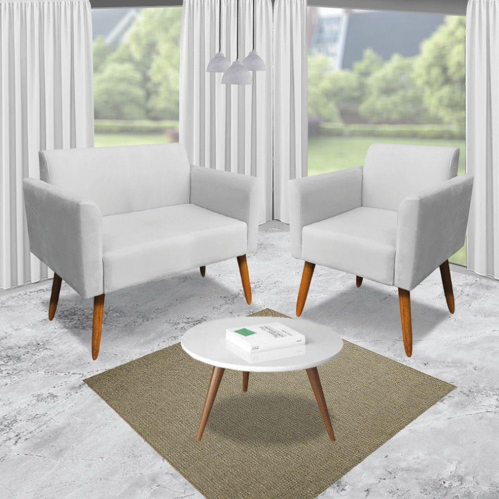 Kit 01 Namoradeira 01 Poltrona Marisa Suede Pés Palito Castanho - 2