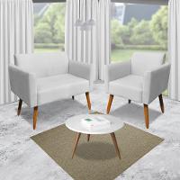 Kit 01 Namoradeira 01 Poltrona Marisa Suede Pés Palito Castanho - 2