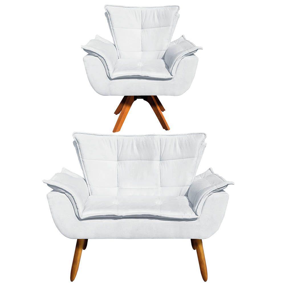 Kit 01 Namoradeira 01 Poltrona Giratória Suede Base Madeira - 1