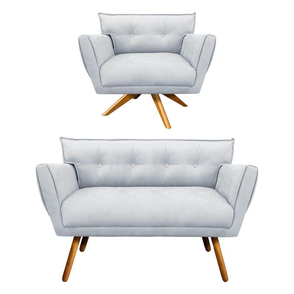 Kit 01 Namoradeira 01 Poltrona Giratória Strass Base Madeira - 1