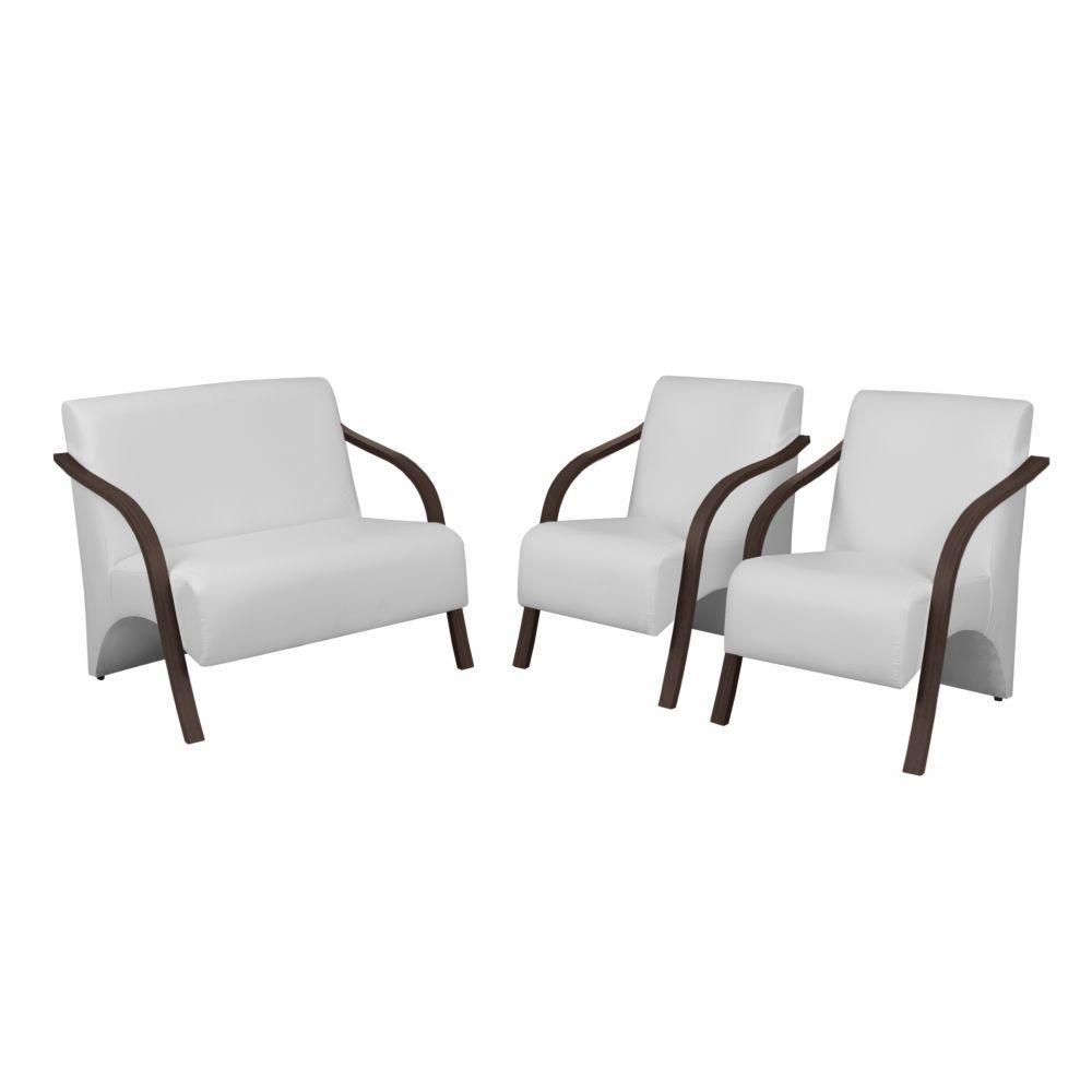 Conjunto Poltrona Vênus Braço Madeira D Salla Courino Branco - 1