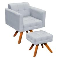 Kit 01 Poltrona Giratória E 01 Puff Elisa Suede Base Madeira - 1