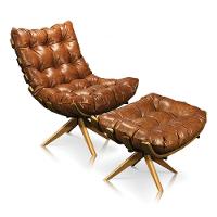 Kit 01 Poltrona 01 Puff Giratório Costela Corano Nozes Base Madeira - 2