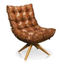 Kit 01 Poltrona 01 Puff Giratório Costela Corano Nozes Base Madeira - 4