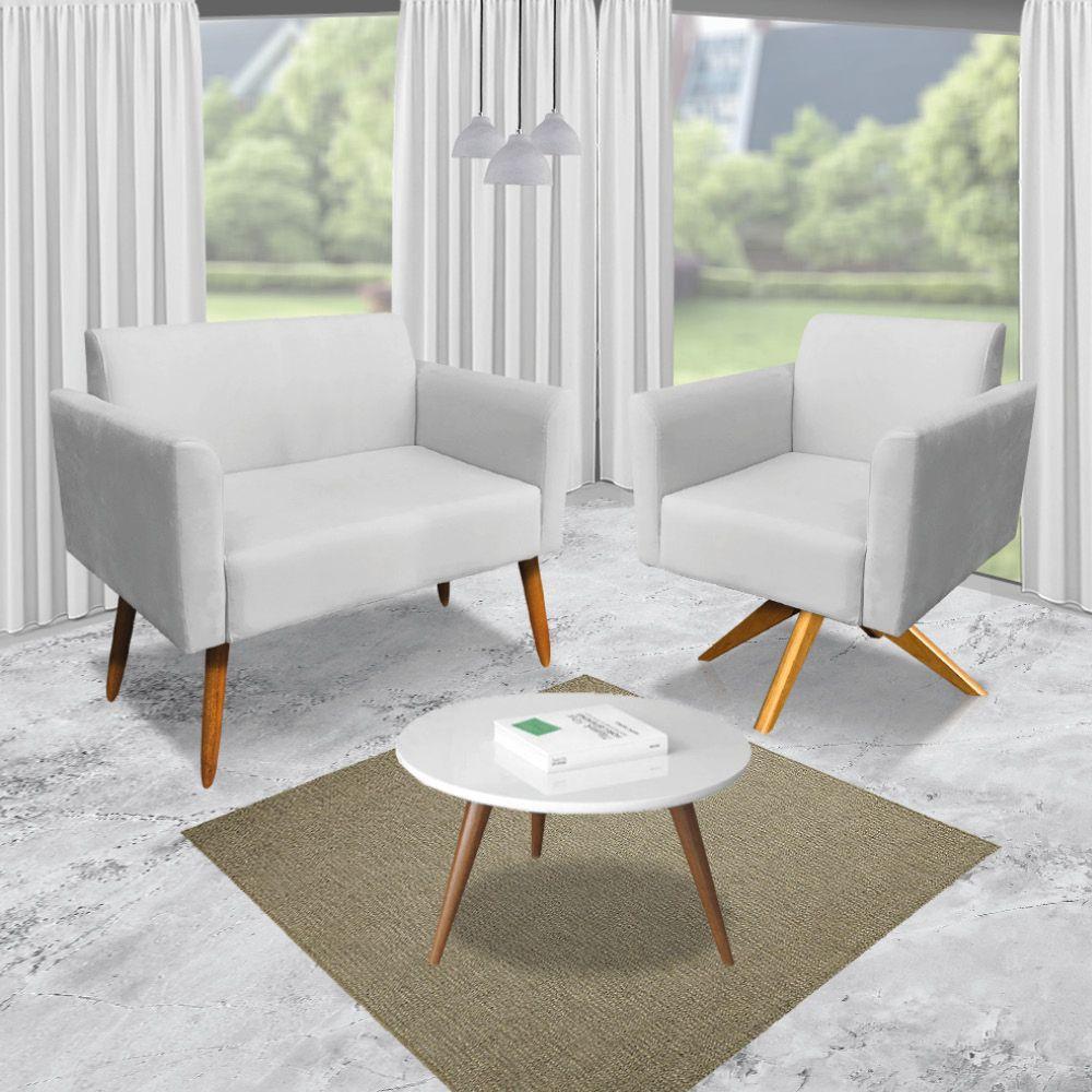 Kit 01 Namoradeira E 02 Poltronas Marisa Base Giratória Madeira - 2