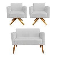 Kit 01 Namoradeira E 02 Poltronas Marisa Base Giratória Madeira - 1