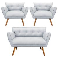 Kit 01 Namoradeira E 02 Poltronas Anitta Suede Pés Palito - 1