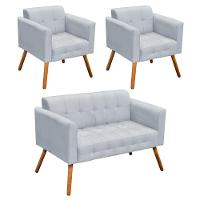 Kit 01 Namoradeira E 02 Poltronas Elisa Suede Pés Palito - 1