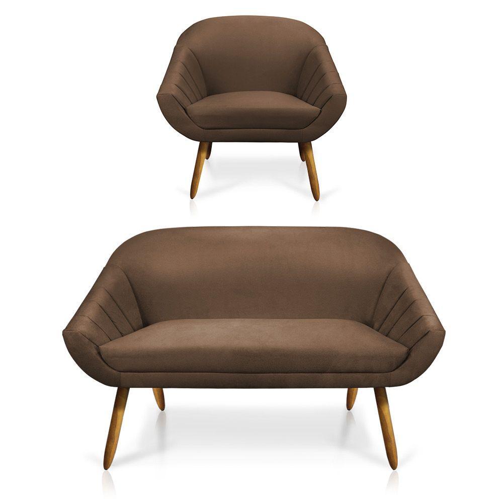 Kit 01 Namoradeira 2 Lugares 1 Poltrona Giovana Pés Palito - 1