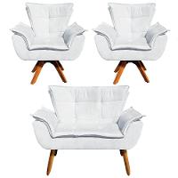 Kit 01 Namoradeira 02 Poltronas Giratória Opala Base Madeira - 1