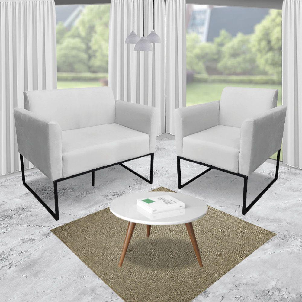 Kit 01 Namoradeira 02 Poltronas Marisa Base Industrial Metálica - 2