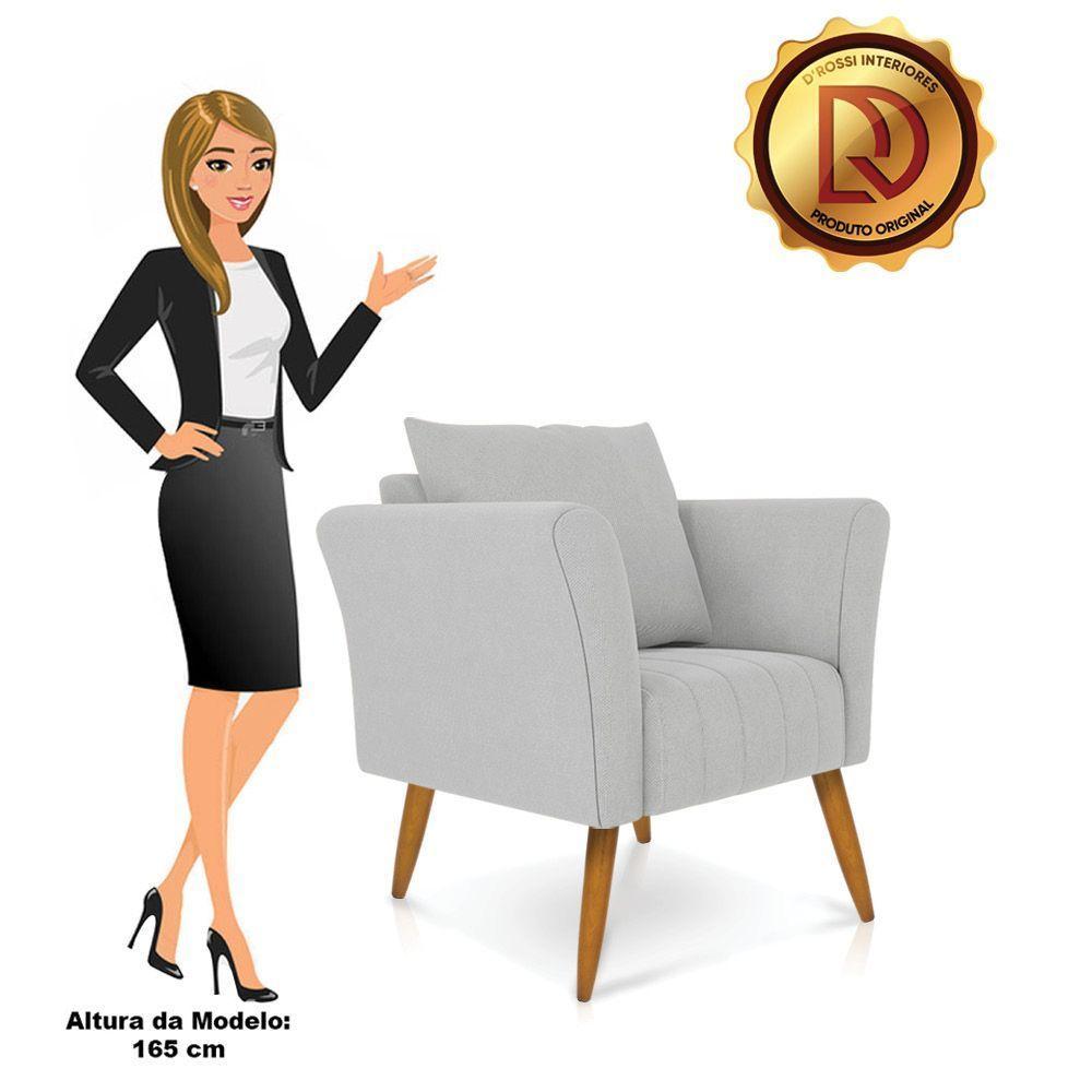 Kit 02 Poltronas Marilia Linho Cinza A05 Pés Palito Castanho - D'rossi - 3