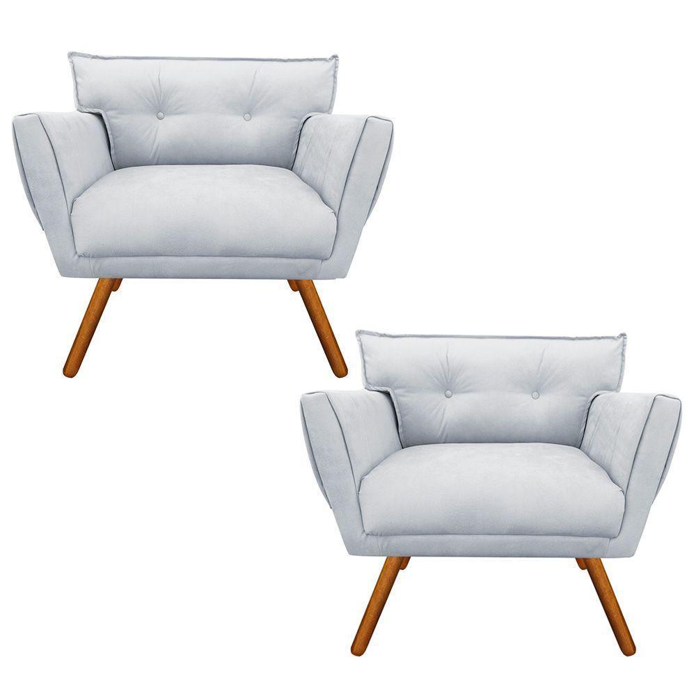 Kit 02 Poltronas Anitta Suede Pés Palito Castanho - 1