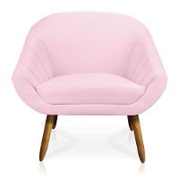 Kit 02 Poltronas Giovana Suede Rosa Bebê Pés Palito Castanho - 2