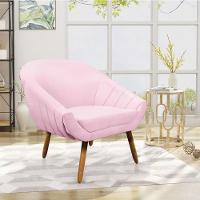 Kit 02 Poltronas Giovana Suede Rosa Bebê Pés Palito Castanho - 4