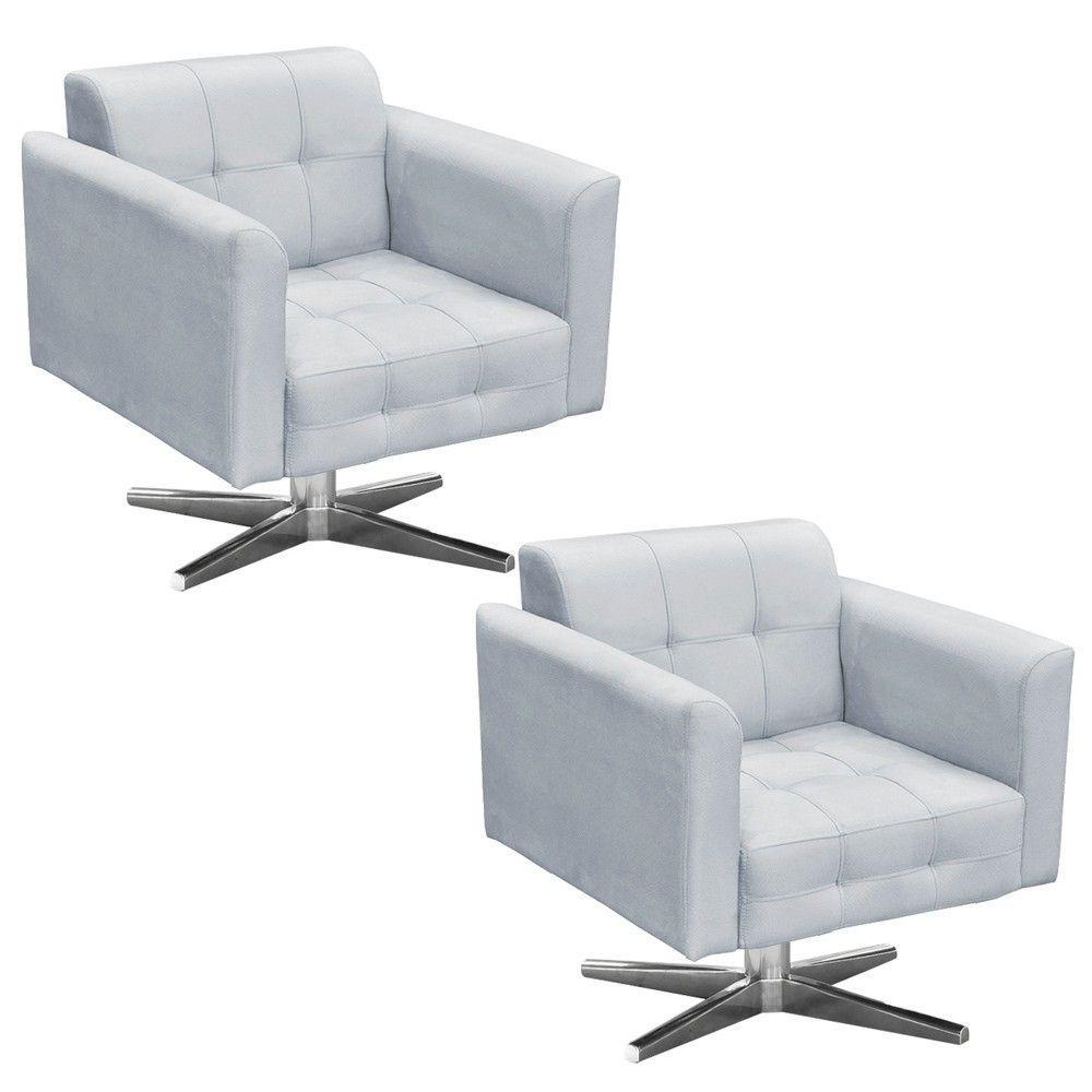 Kit 02 Poltronas Giratória Elisa Suede Base Estrela Cromado - 1