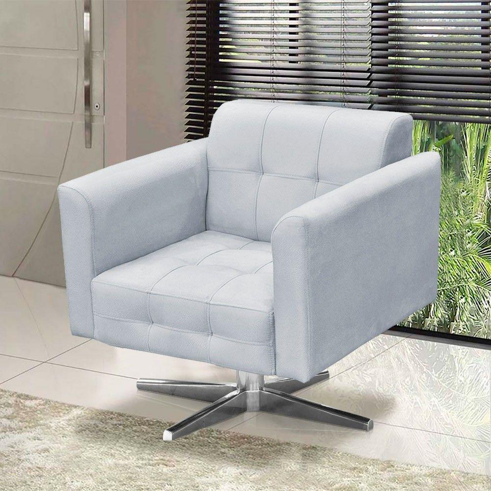 Kit 02 Poltronas Giratória Elisa Suede Base Estrela Cromado - 5