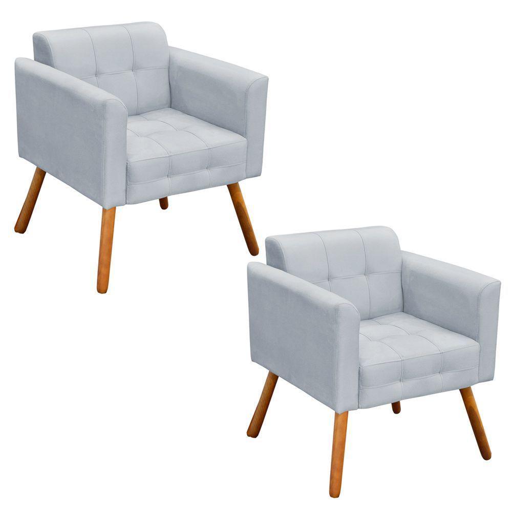 Kit 02 Poltronas Elisa Suede Pés Palito Castanho - 1