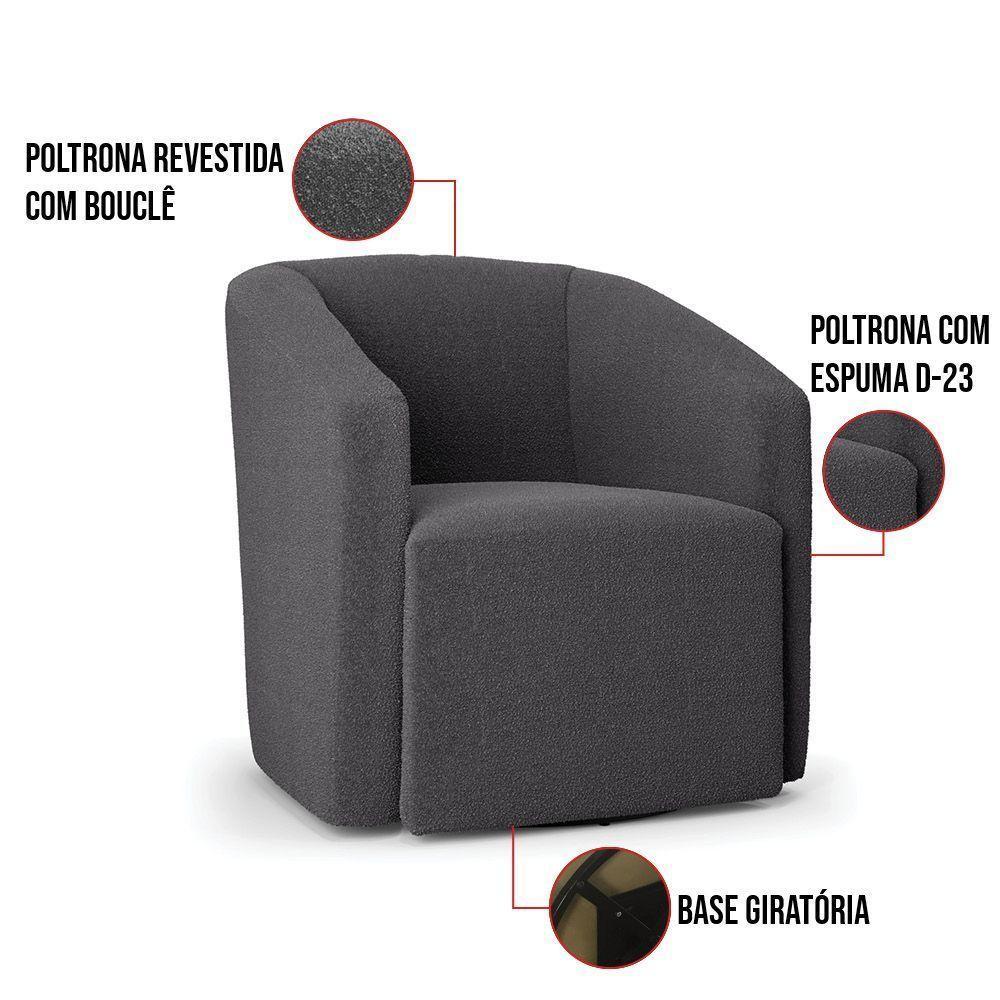 Poltrona Stella Max Bouclê Base Giratória - D'rossi Cor Grafite - 6