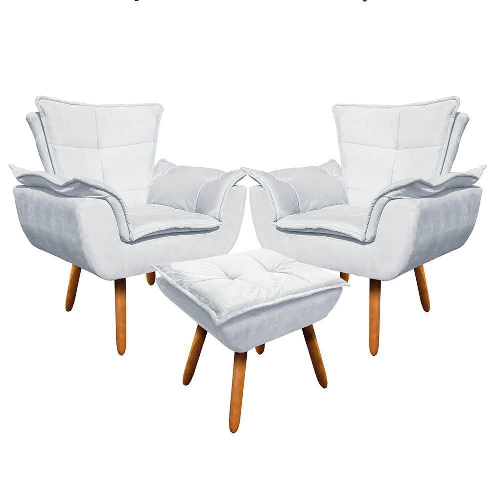 Kit 02 Poltronas Opala 01 Puff Opala Suede Pés Palito Castanho - 1