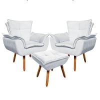 Kit 02 Poltronas Opala 01 Puff Opala Suede Pés Palito Castanho - 1