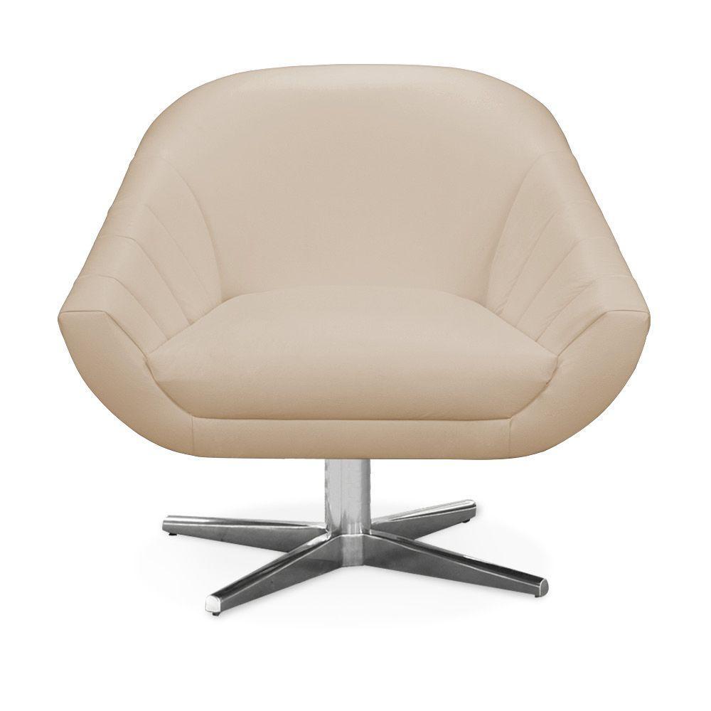 Kit 02 Poltronas Giratória Giovana Corino Bege Base Cromada - 1