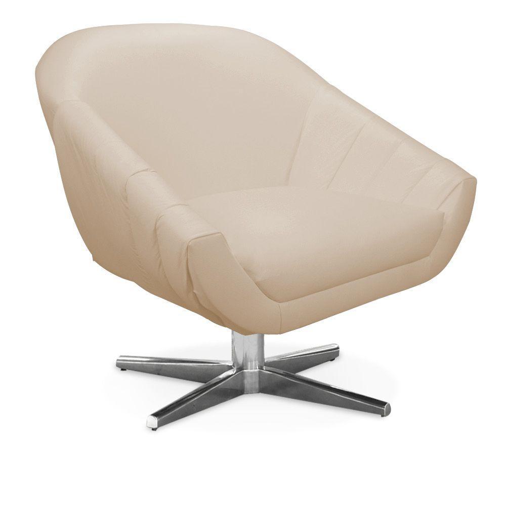 Kit 02 Poltronas Giratória Giovana Corino Bege Base Cromada - 2
