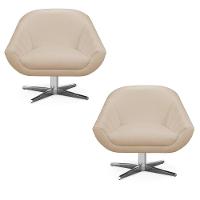 Kit 02 Poltronas Giratória Giovana Corino Bege Base Cromada - 4