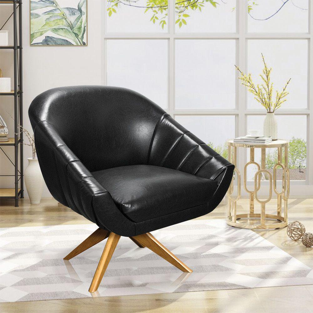 Kit 02 Poltronas Giratória Giovana Corano Preto Base Madeira - 2