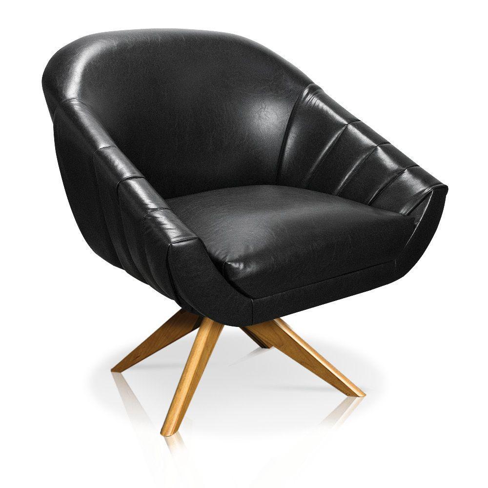 Kit 02 Poltronas Giratória Giovana Corano Preto Base Madeira - 3