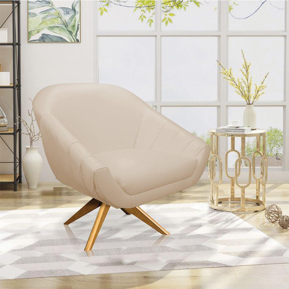 Kit 02 Poltronas Giratória Giovana Corino Base Madeira Ma30 - 2