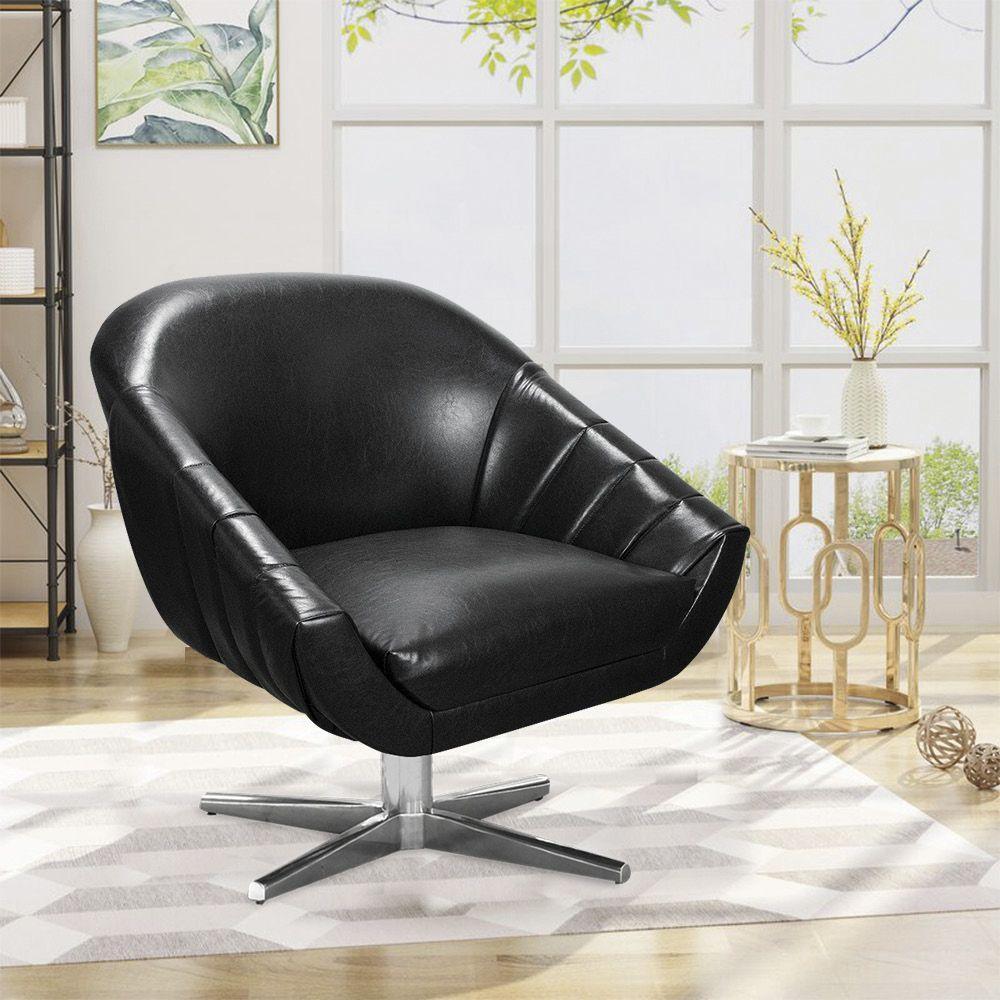 Kit 02 Poltronas Giratória Giovana Corano Preto Base Cromada - 2