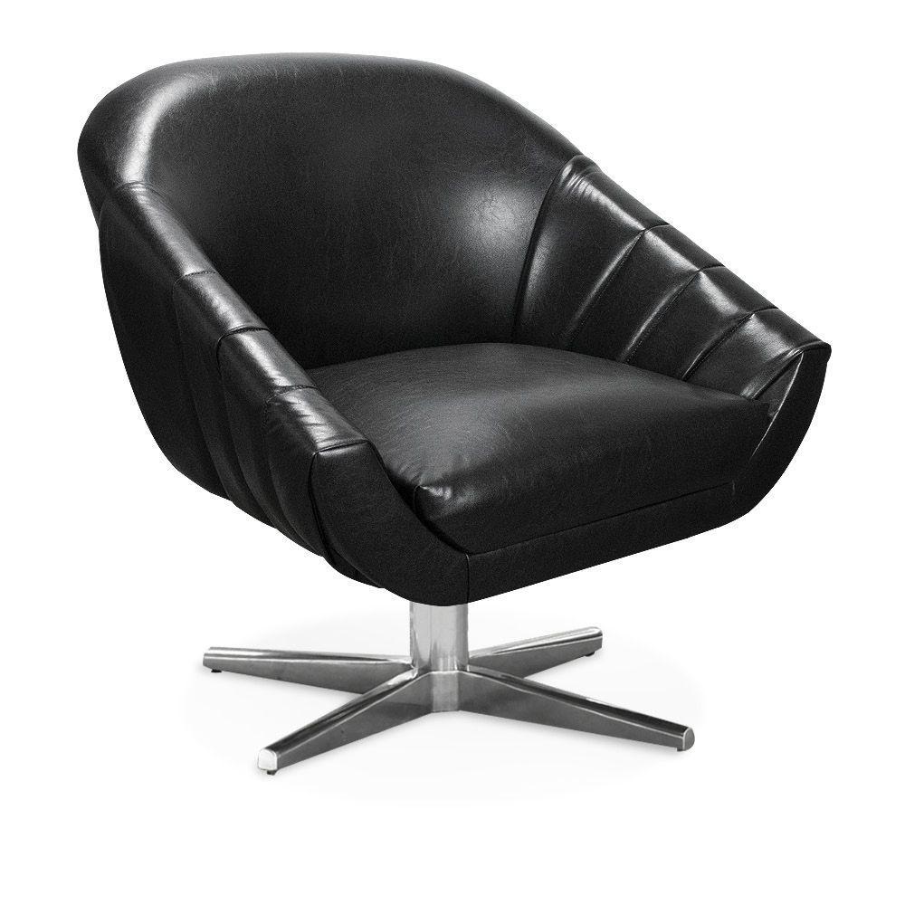 Kit 02 Poltronas Giratória Giovana Corano Preto Base Cromada - 4