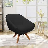 Kit 02 Poltronas Giratória Giovana Corino Preto Base Madeira - 3