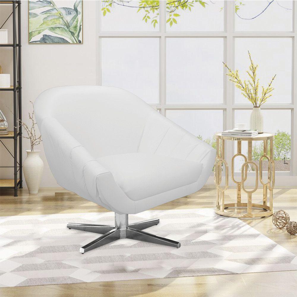 Kit 2 Poltronas Giratória Giovana Corino Branco Base Cromada - 3