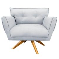 Kit 01 Namoradeira E 02 Poltronas Giratória Suede Base Madeira - 2