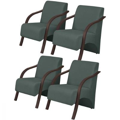 Kit 4 Poltronas 1 Lugar Vênus Pé Madeira D Salla Verde.