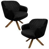 Kit 2 Poltronas Kitana Pés Madeira Giratório Veludo Preto - 1