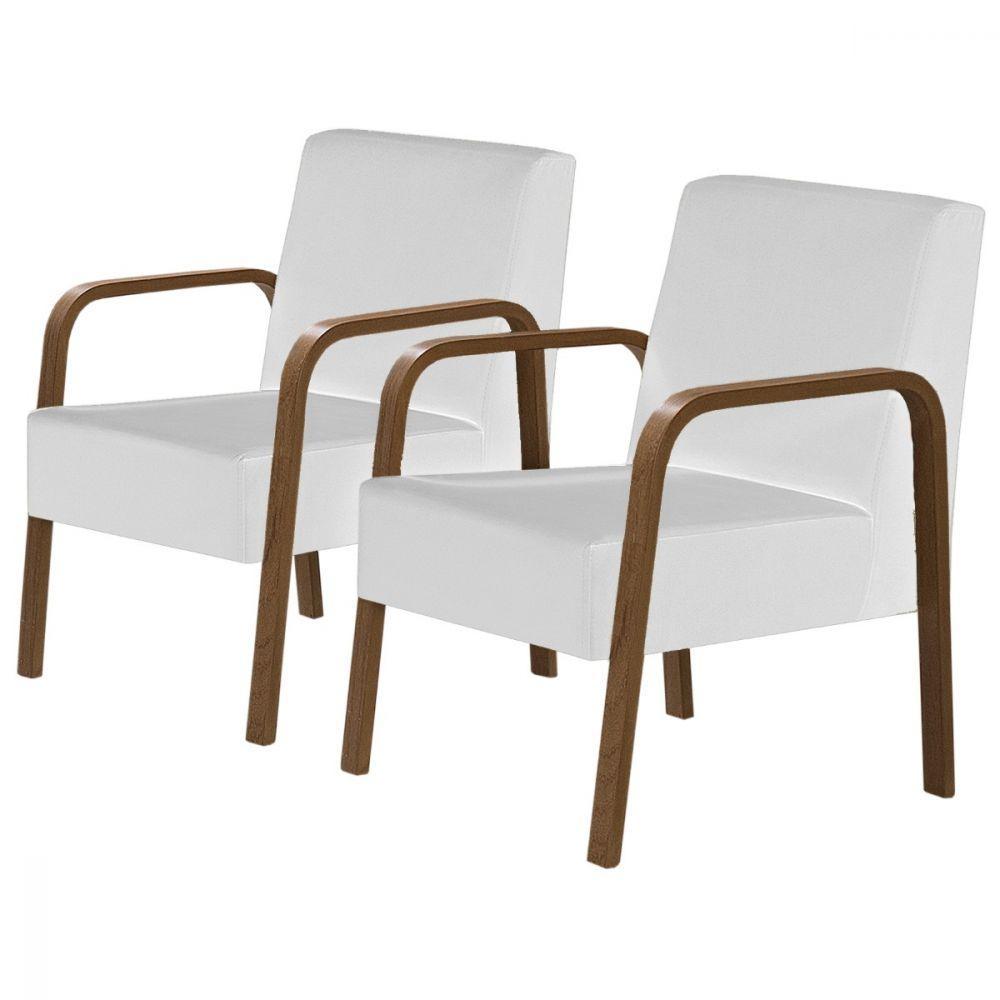 Kit 2 Poltronas Jade Braço Madeira D Salla Courino. Branco - 1